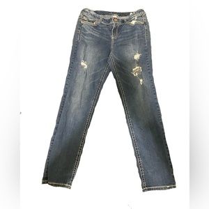 MAURICE BLUE RIPPED BOOTCUT JEANS